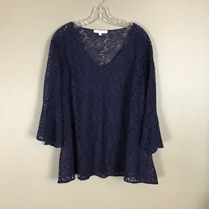 Rose & Olive Sz 3X, Navy sheer lace V Neck